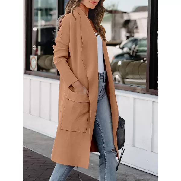 imageANRABESS Womens Casual Long Sleeve Draped Open Front Knit Pockets Long Cardigan Jackets SweaterKhaki Pink