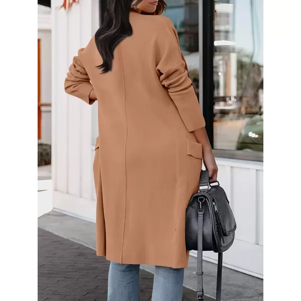 imageANRABESS Womens Casual Long Sleeve Draped Open Front Knit Pockets Long Cardigan Jackets SweaterKhaki Pink