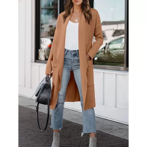imageANRABESS Womens Casual Long Sleeve Draped Open Front Knit Pockets Long Cardigan Jackets SweaterKhaki Pink