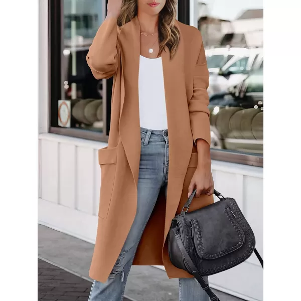 imageANRABESS Womens Casual Long Sleeve Draped Open Front Knit Pockets Long Cardigan Jackets SweaterKhaki Pink