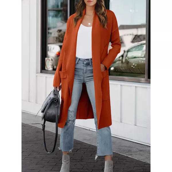 imageANRABESS Womens Casual Long Sleeve Draped Open Front Knit Pockets Long Cardigan Jackets SweaterOrange