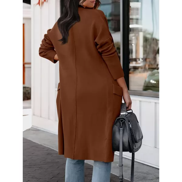 imageANRABESS Womens Casual Long Sleeve Draped Open Front Knit Pockets Long Cardigan Jackets SweaterOrange Brown