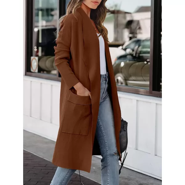 imageANRABESS Womens Casual Long Sleeve Draped Open Front Knit Pockets Long Cardigan Jackets SweaterOrange Brown