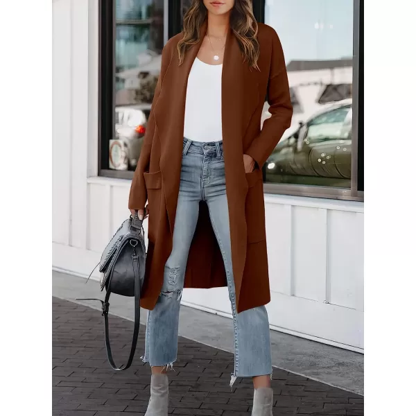 imageANRABESS Womens Casual Long Sleeve Draped Open Front Knit Pockets Long Cardigan Jackets SweaterOrange Brown