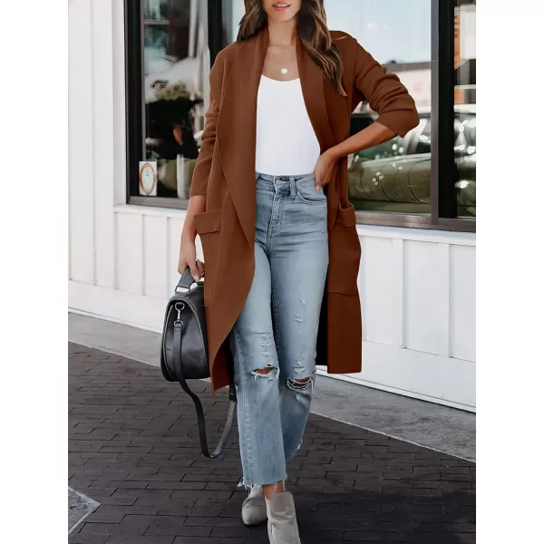 imageANRABESS Womens Casual Long Sleeve Draped Open Front Knit Pockets Long Cardigan Jackets SweaterOrange Brown