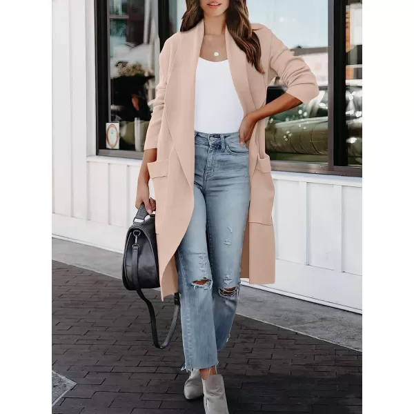 imageANRABESS Womens Casual Long Sleeve Draped Open Front Knit Pockets Long Cardigan Jackets SweaterPink