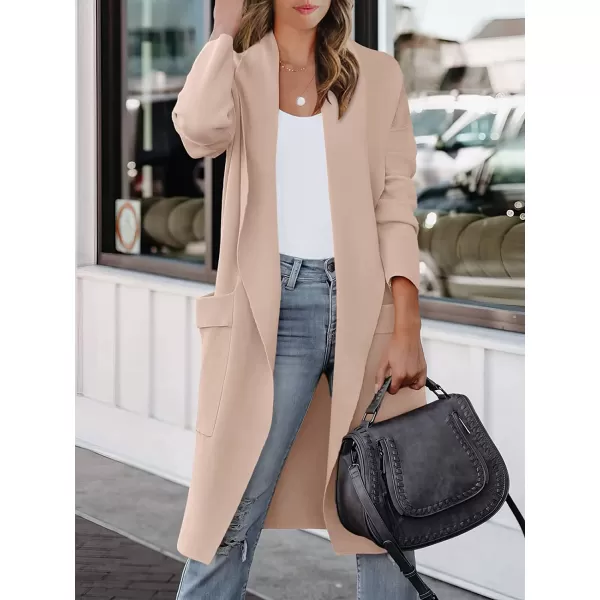 imageANRABESS Womens Casual Long Sleeve Draped Open Front Knit Pockets Long Cardigan Jackets SweaterPink