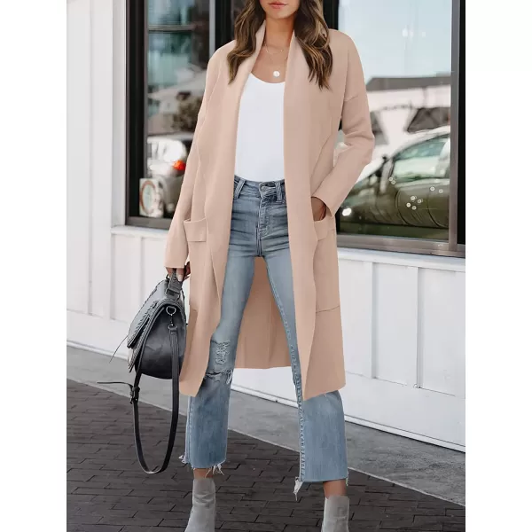 imageANRABESS Womens Casual Long Sleeve Draped Open Front Knit Pockets Long Cardigan Jackets SweaterPink