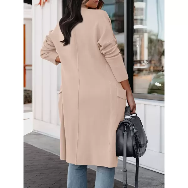 imageANRABESS Womens Casual Long Sleeve Draped Open Front Knit Pockets Long Cardigan Jackets SweaterPink