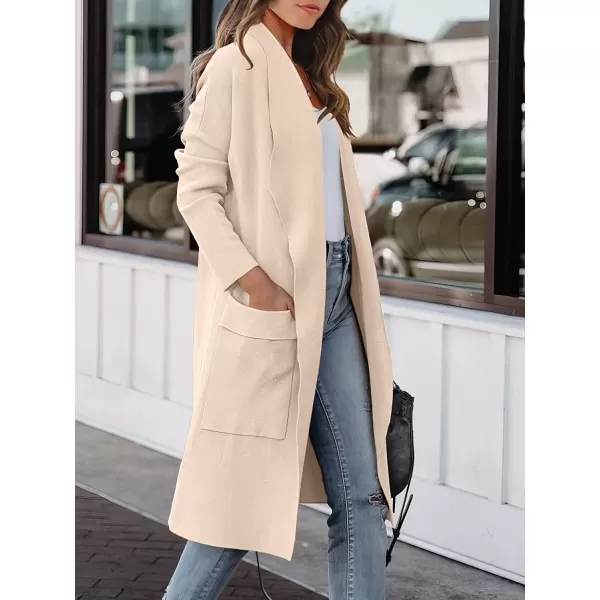 imageANRABESS Womens Casual Long Sleeve Draped Open Front Knit Pockets Long Cardigan Jackets SweaterPink Beige