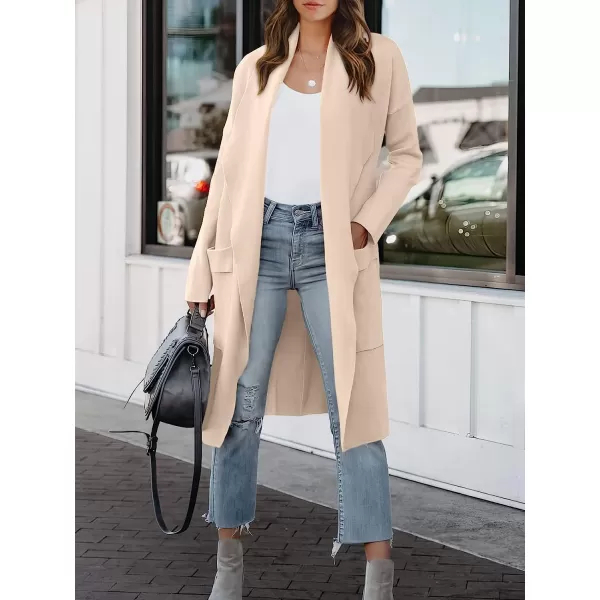 imageANRABESS Womens Casual Long Sleeve Draped Open Front Knit Pockets Long Cardigan Jackets SweaterPink Beige