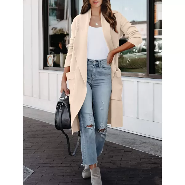 imageANRABESS Womens Casual Long Sleeve Draped Open Front Knit Pockets Long Cardigan Jackets SweaterPink Beige
