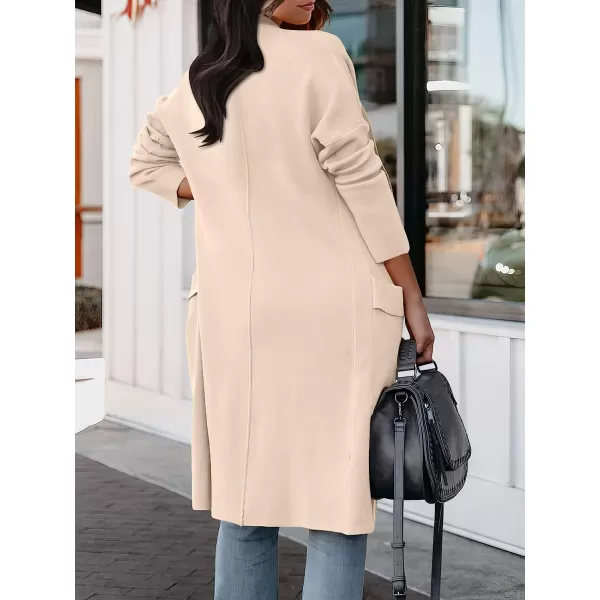 imageANRABESS Womens Casual Long Sleeve Draped Open Front Knit Pockets Long Cardigan Jackets SweaterPink Beige