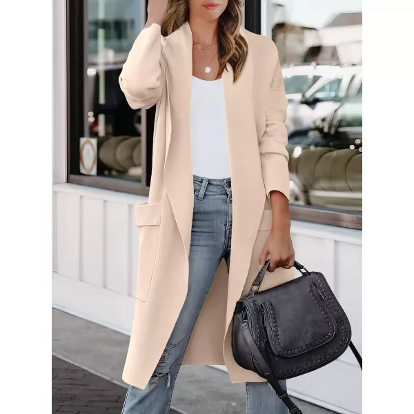 imageANRABESS Womens Casual Long Sleeve Draped Open Front Knit Pockets Long Cardigan Jackets SweaterPink Beige