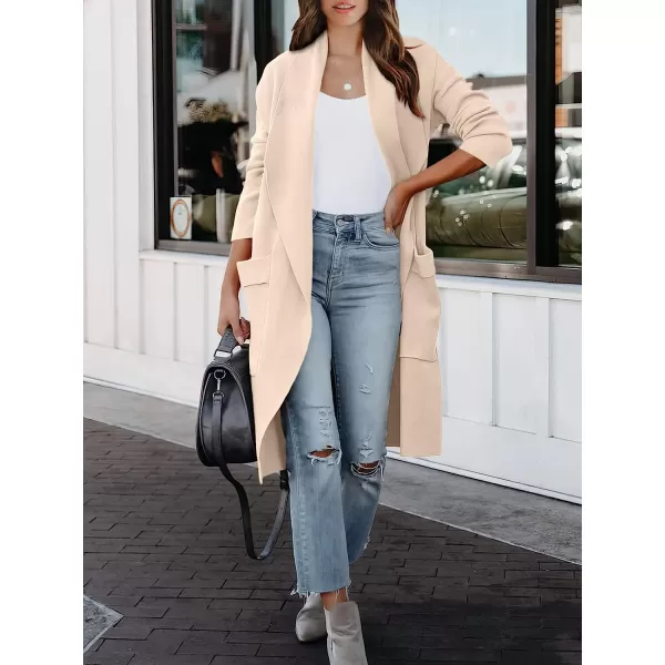 imageANRABESS Womens Casual Long Sleeve Draped Open Front Knit Pockets Long Cardigan Jackets SweaterPink Beige