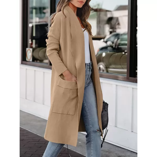 imageANRABESS Womens Casual Long Sleeve Draped Open Front Knit Pockets Long Cardigan Jackets SweaterPinklish Khaki