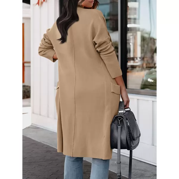 imageANRABESS Womens Casual Long Sleeve Draped Open Front Knit Pockets Long Cardigan Jackets SweaterPinklish Khaki