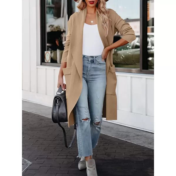 imageANRABESS Womens Casual Long Sleeve Draped Open Front Knit Pockets Long Cardigan Jackets SweaterPinklish Khaki