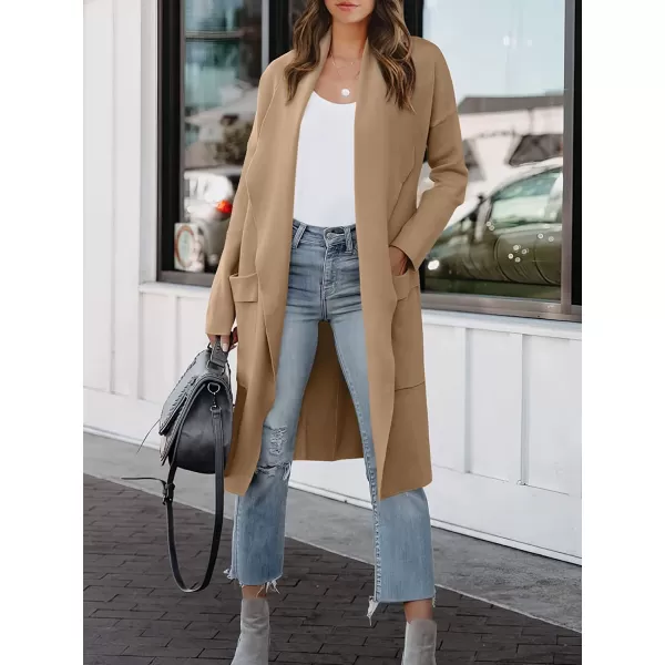 imageANRABESS Womens Casual Long Sleeve Draped Open Front Knit Pockets Long Cardigan Jackets SweaterPinklish Khaki