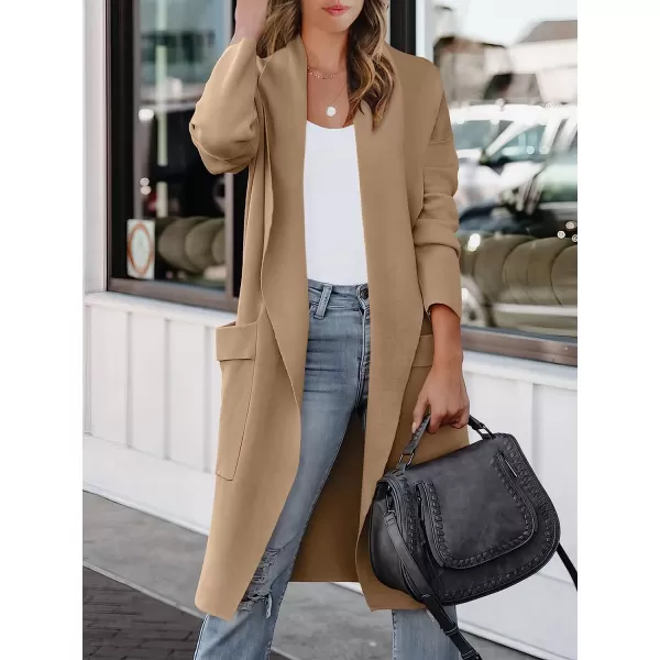 imageANRABESS Womens Casual Long Sleeve Draped Open Front Knit Pockets Long Cardigan Jackets SweaterPinklish Khaki