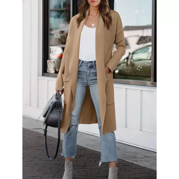 imageANRABESS Womens Casual Long Sleeve Draped Open Front Knit Pockets Long Cardigan Jackets SweaterPinklish Khaki