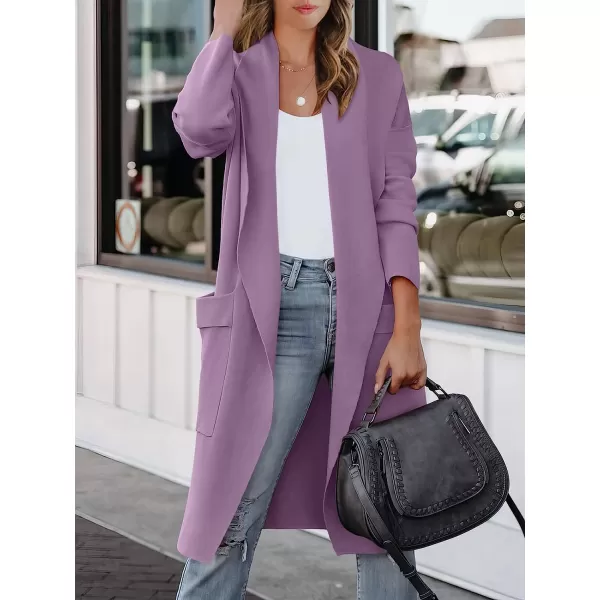imageANRABESS Womens Casual Long Sleeve Draped Open Front Knit Pockets Long Cardigan Jackets SweaterPurple