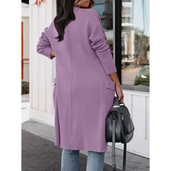 imageANRABESS Womens Casual Long Sleeve Draped Open Front Knit Pockets Long Cardigan Jackets SweaterPurple