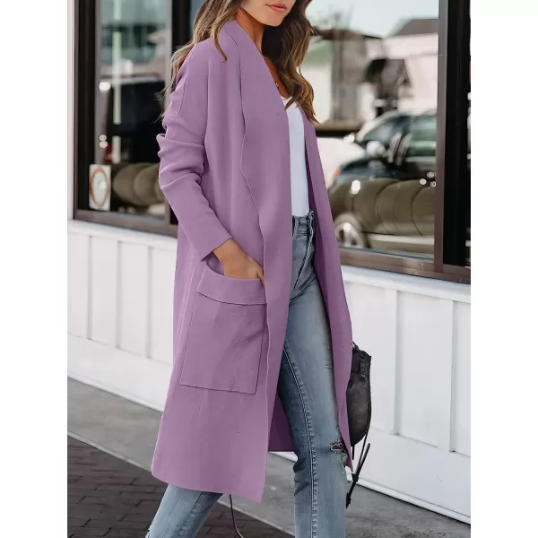 imageANRABESS Womens Casual Long Sleeve Draped Open Front Knit Pockets Long Cardigan Jackets SweaterPurple