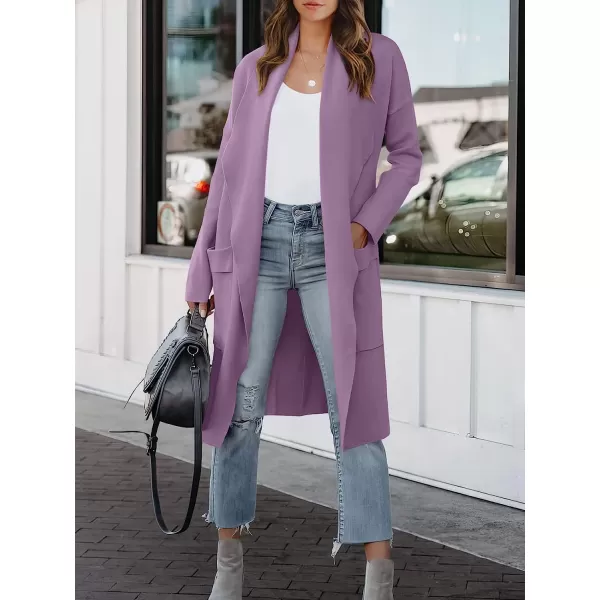imageANRABESS Womens Casual Long Sleeve Draped Open Front Knit Pockets Long Cardigan Jackets SweaterPurple