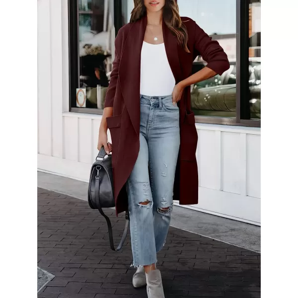 imageANRABESS Womens Casual Long Sleeve Draped Open Front Knit Pockets Long Cardigan Jackets SweaterWine Red
