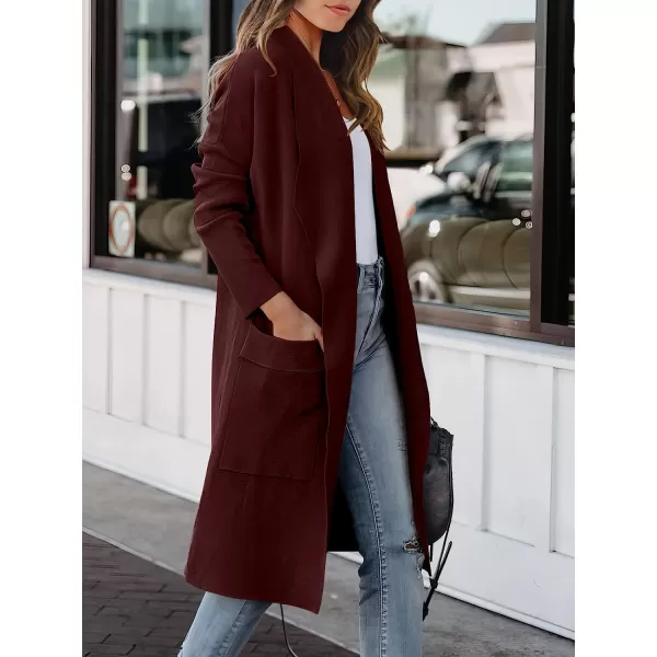 imageANRABESS Womens Casual Long Sleeve Draped Open Front Knit Pockets Long Cardigan Jackets SweaterWine Red