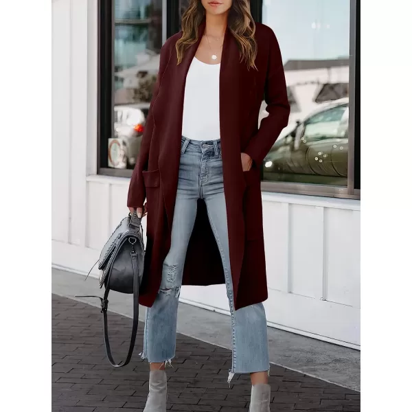imageANRABESS Womens Casual Long Sleeve Draped Open Front Knit Pockets Long Cardigan Jackets SweaterWine Red