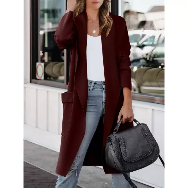 imageANRABESS Womens Casual Long Sleeve Draped Open Front Knit Pockets Long Cardigan Jackets SweaterWine Red