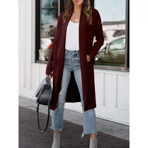 imageANRABESS Womens Casual Long Sleeve Draped Open Front Knit Pockets Long Cardigan Jackets SweaterWine Red