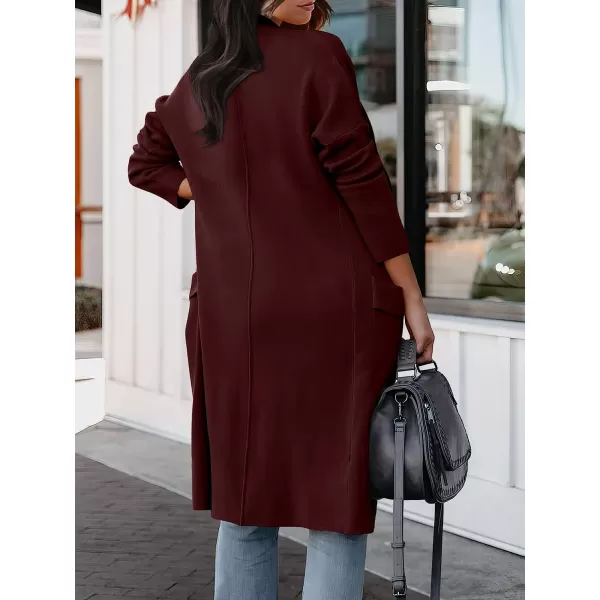 imageANRABESS Womens Casual Long Sleeve Draped Open Front Knit Pockets Long Cardigan Jackets SweaterWine Red
