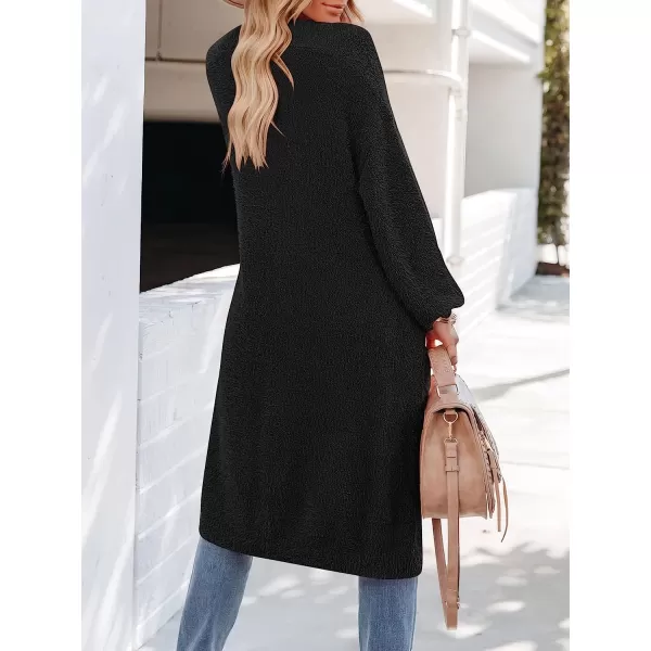 imageANRABESS Womens Casual Long Sleeve Open Front Fuzzy Knit Cardigans Plush Sweater Coat with PocketsBlack