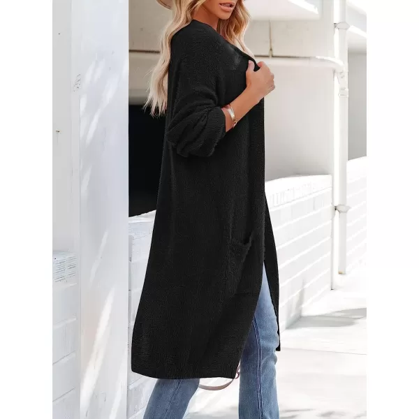 imageANRABESS Womens Casual Long Sleeve Open Front Fuzzy Knit Cardigans Plush Sweater Coat with PocketsBlack