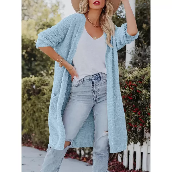 imageANRABESS Womens Casual Long Sleeve Open Front Fuzzy Knit Cardigans Plush Sweater Coat with PocketsBlue