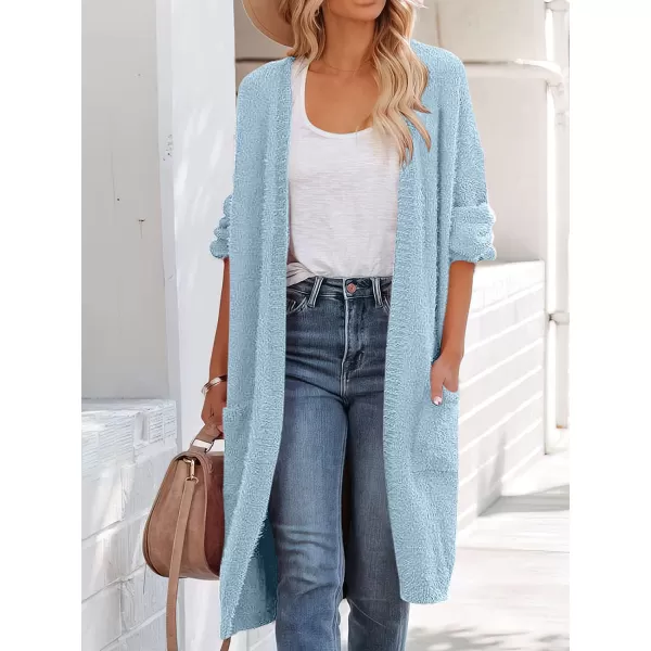 imageANRABESS Womens Casual Long Sleeve Open Front Fuzzy Knit Cardigans Plush Sweater Coat with PocketsBlue