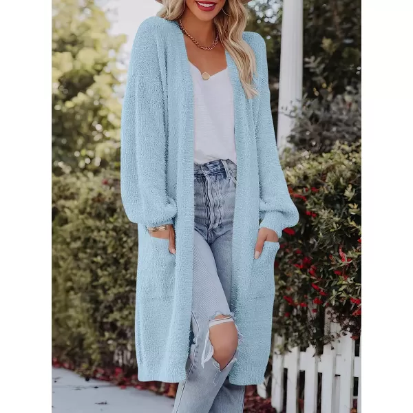 imageANRABESS Womens Casual Long Sleeve Open Front Fuzzy Knit Cardigans Plush Sweater Coat with PocketsBlue