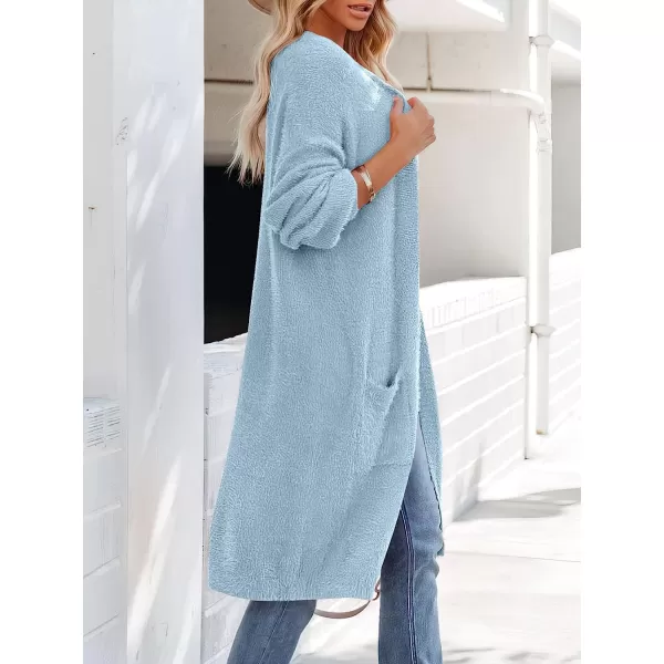 imageANRABESS Womens Casual Long Sleeve Open Front Fuzzy Knit Cardigans Plush Sweater Coat with PocketsBlue