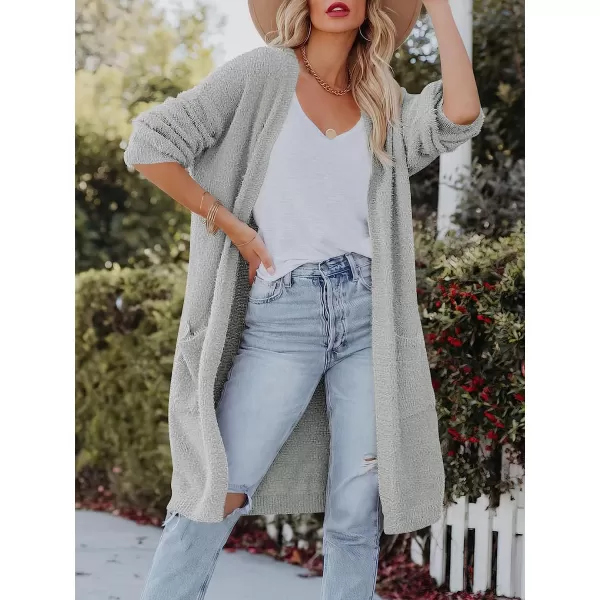 imageANRABESS Womens Casual Long Sleeve Open Front Fuzzy Knit Cardigans Plush Sweater Coat with PocketsGray
