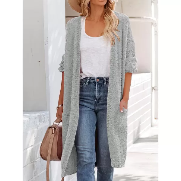 imageANRABESS Womens Casual Long Sleeve Open Front Fuzzy Knit Cardigans Plush Sweater Coat with PocketsGray