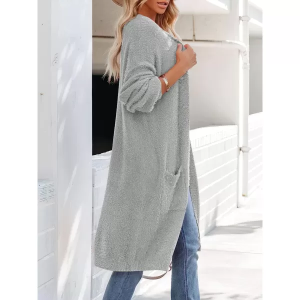 imageANRABESS Womens Casual Long Sleeve Open Front Fuzzy Knit Cardigans Plush Sweater Coat with PocketsGray