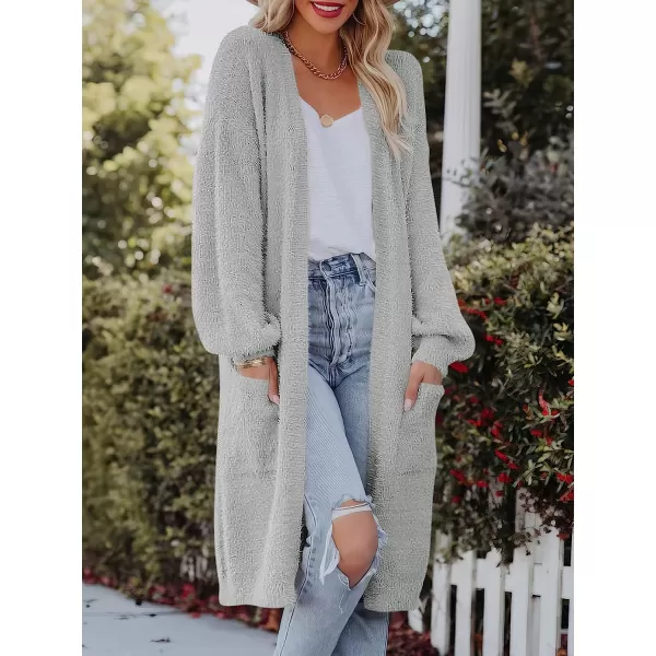 imageANRABESS Womens Casual Long Sleeve Open Front Fuzzy Knit Cardigans Plush Sweater Coat with PocketsGray