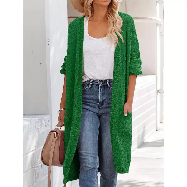 imageANRABESS Womens Casual Long Sleeve Open Front Fuzzy Knit Cardigans Plush Sweater Coat with PocketsGreen
