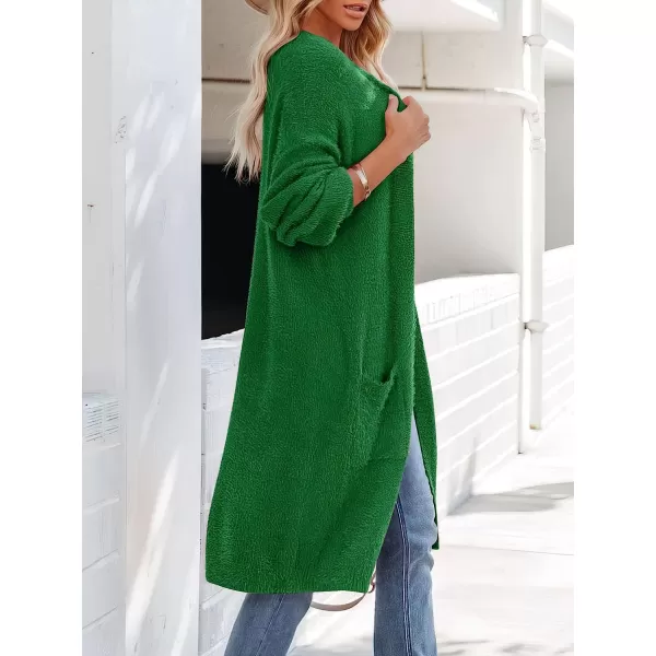 imageANRABESS Womens Casual Long Sleeve Open Front Fuzzy Knit Cardigans Plush Sweater Coat with PocketsGreen