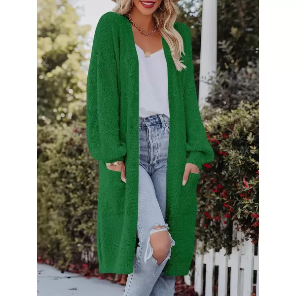 imageANRABESS Womens Casual Long Sleeve Open Front Fuzzy Knit Cardigans Plush Sweater Coat with PocketsGreen