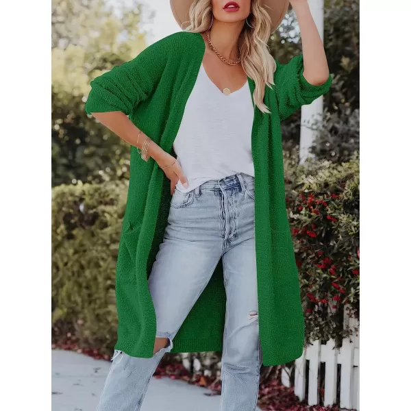imageANRABESS Womens Casual Long Sleeve Open Front Fuzzy Knit Cardigans Plush Sweater Coat with PocketsGreen