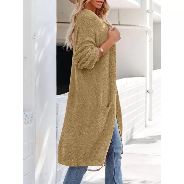 imageANRABESS Womens Casual Long Sleeve Open Front Fuzzy Knit Cardigans Plush Sweater Coat with PocketsKhaki
